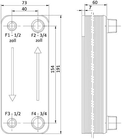 Edelstahl Plattenwärmetauscher + Isolation B3-12-30 mit 2x1/2 & 2x3/4 Zoll Anschl. 65kW Heizung Sola