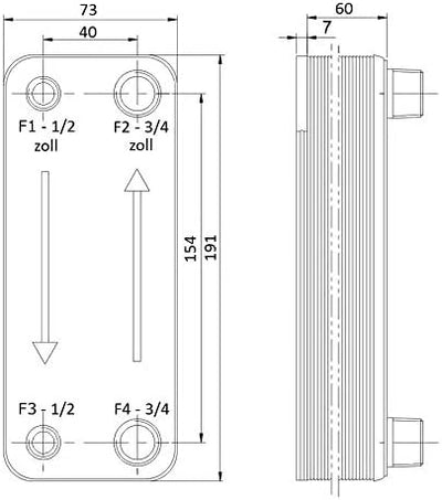 Edelstahl Plattenwärmetauscher + Isolation B3-12-30 mit 2x1/2 & 2x3/4 Zoll Anschl. 65kW Heizung Sola