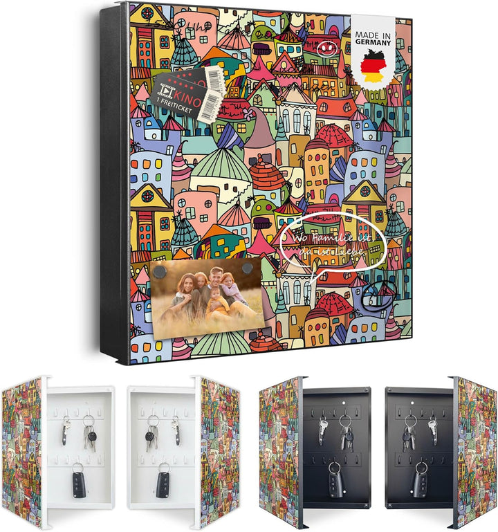 banjado Grosser Schlüsselkasten Metall - Schlüsselbox 30x30cm mit 32 Haken - Schlüsselkasten modern