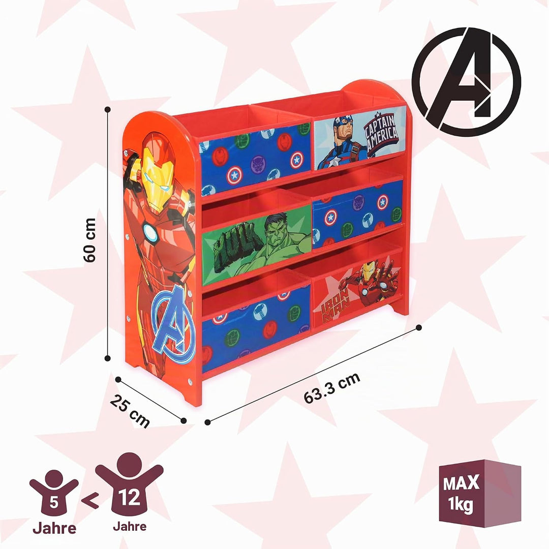 Disney Marvel Avengers Multicoloured Storage Unit with 6 Storage Boxes for Kids