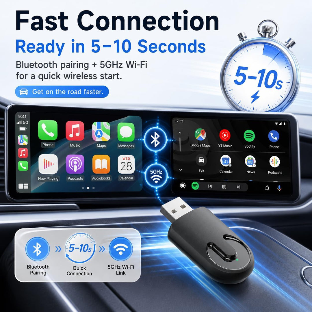 Sunweyer Plug-Play Wireless CarPlay Adapter Support Factory Wired CarPlay zu Wireless Caplay Dongle