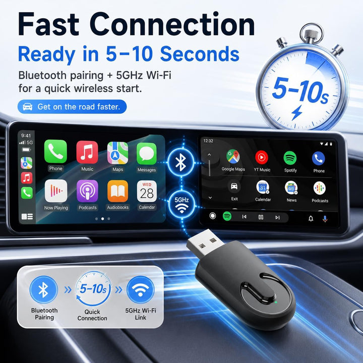 Sunweyer Plug-Play Wireless CarPlay Adapter Support Factory Wired CarPlay zu Wireless Caplay Dongle