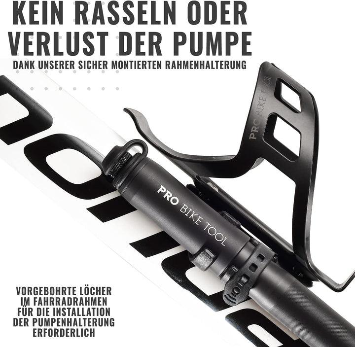 Pro Bike Tool Mini-Fahrradpumpe Classic-Edition, passend für Presta- und Schrader-Ventile, Hochdruck