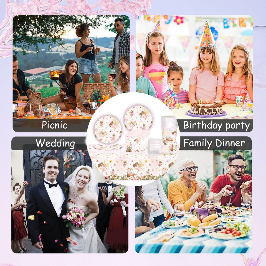 Doyomtoy Feen-Party-Geschirr,61 Stück Fee Partygeschirr Kindergeburtstag Set,Mädchen Geburtstag Part