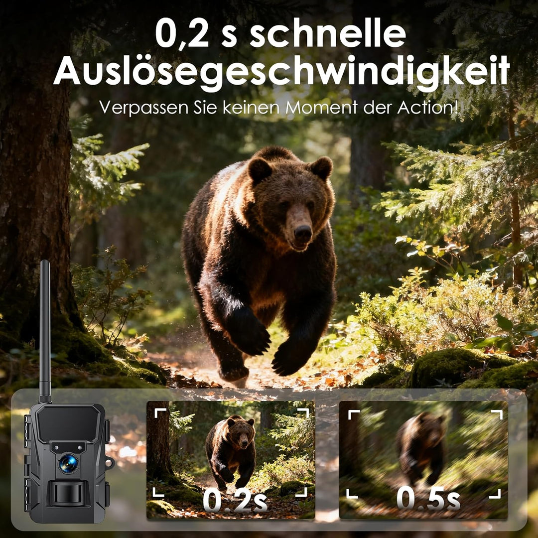 WOLFANG 4G LTE Cellular Wildlife Camera, Connect Nationwide 4G LTE, 2K 48MP Cellular Trail Camera wi