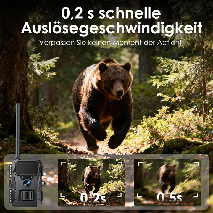 WOLFANG 4G LTE Cellular Wildlife Camera, Connect Nationwide 4G LTE, 2K 48MP Cellular Trail Camera wi