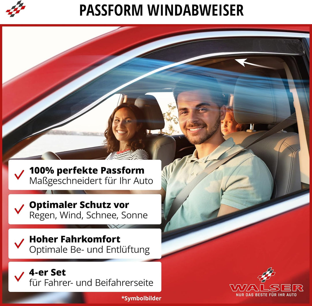 WALSER Premium Auto Windabweiser kompatibel mit VW Golf VII 08/2012-03/2021, Passform Regenabweiser