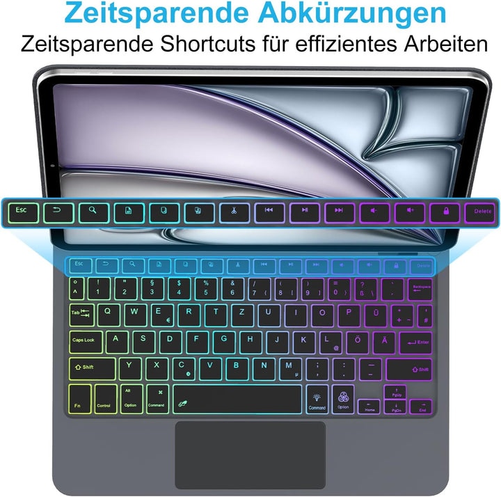 JADEMALL Magic Keyboard for iPad Air 11" M4 2026/M3 2025/M2 2024 - Deutsches QWERTZ Layout Tastatur