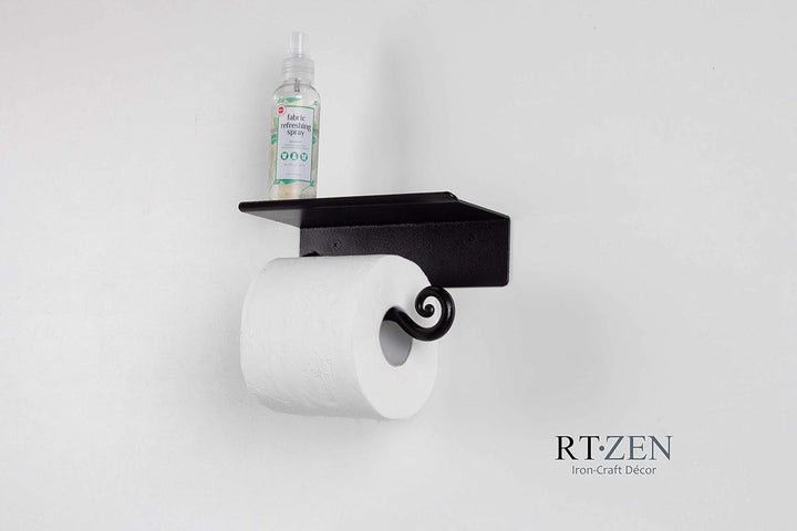 RTZEN Toilettenpapierhalter aus Schmiedeeisen mit Ablage | Schwarz verrottetes Metall TP-Rollenaufhä