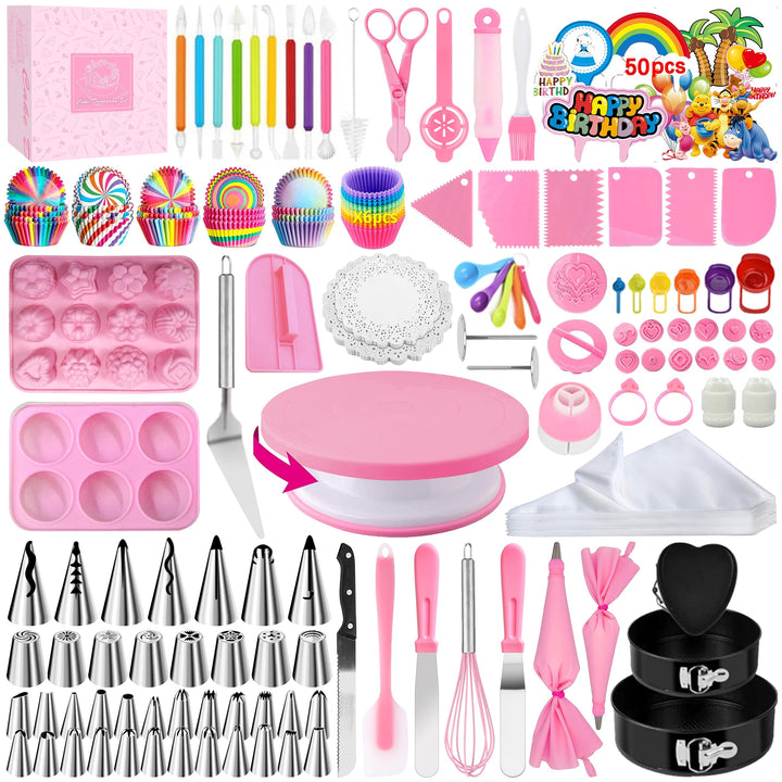 AZOMKER Torten ZubehöR, Tortenplatte Drehbar, SpritztüLlen Set, Backset Mit 3-Grösse Springform, Bac