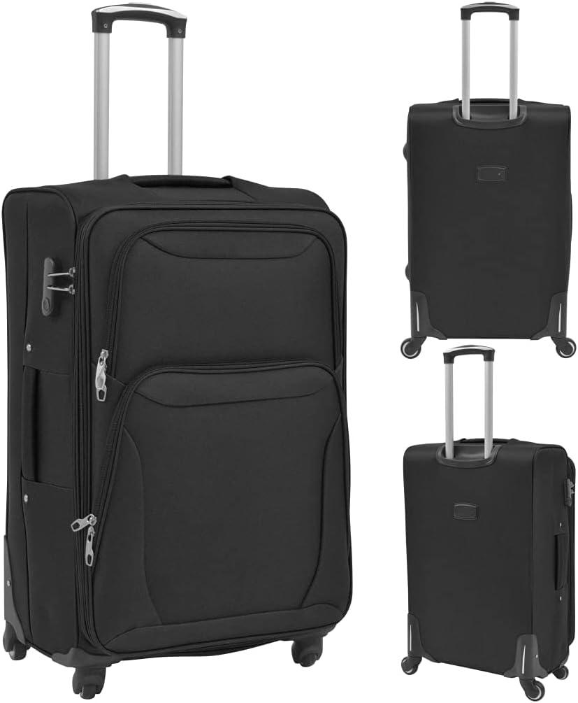 vidaXL 3X Reisekoffer Schwarz Weichgepäck Trolley Handgepäck Kofferset Koffer, Schwarz