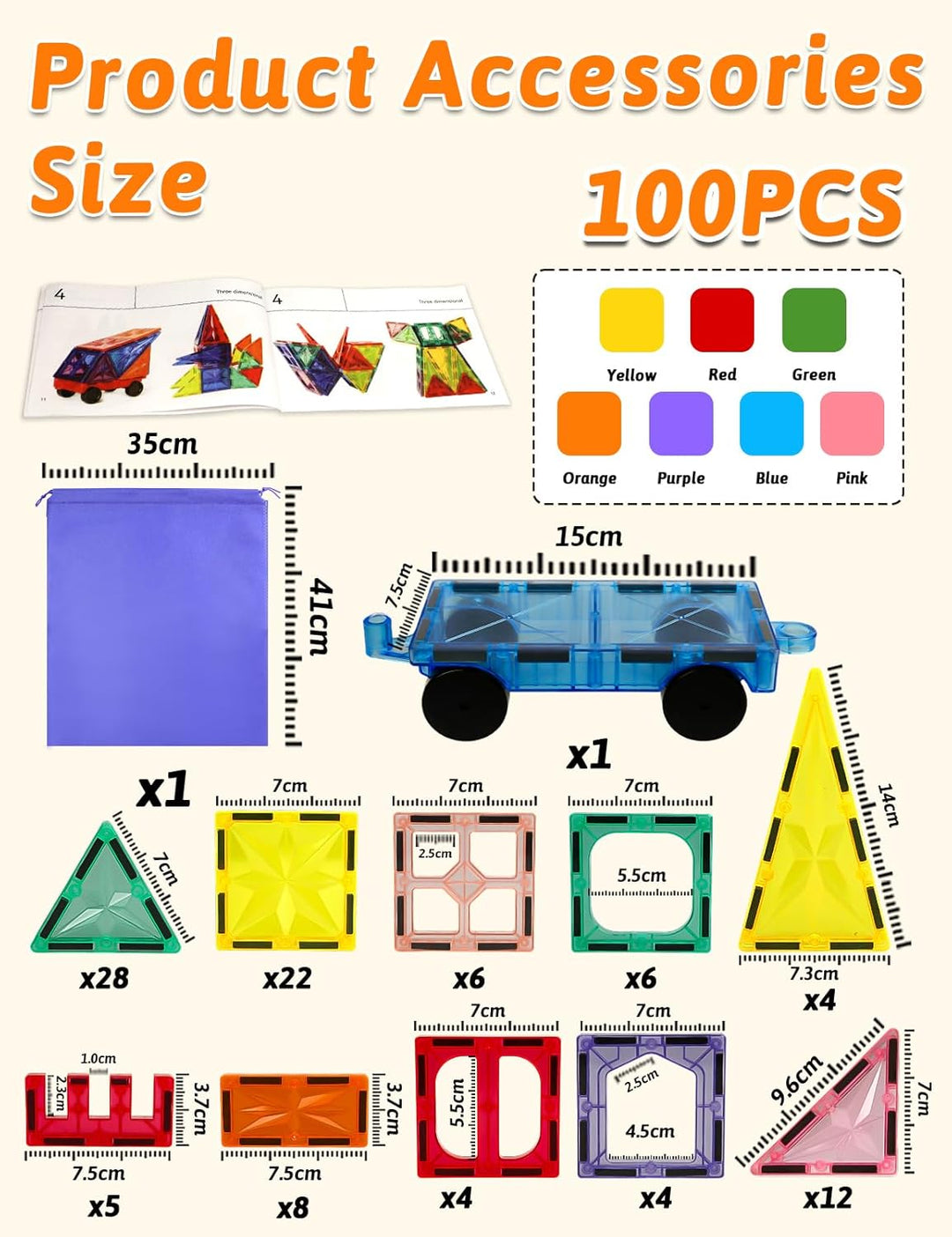 Magnetische Bausteine 100 Teile Kinderspielzeug Magnetspielzeug STEM-Magnetblöcke Magneten Kinder Ba