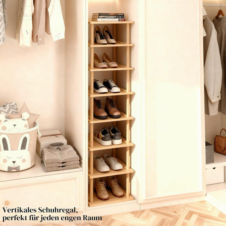 Aniston Bambus-Schuhregal, 8 Ebenen, vertikales Schuhregal für kleine Räume, freistehend, hoch, schm