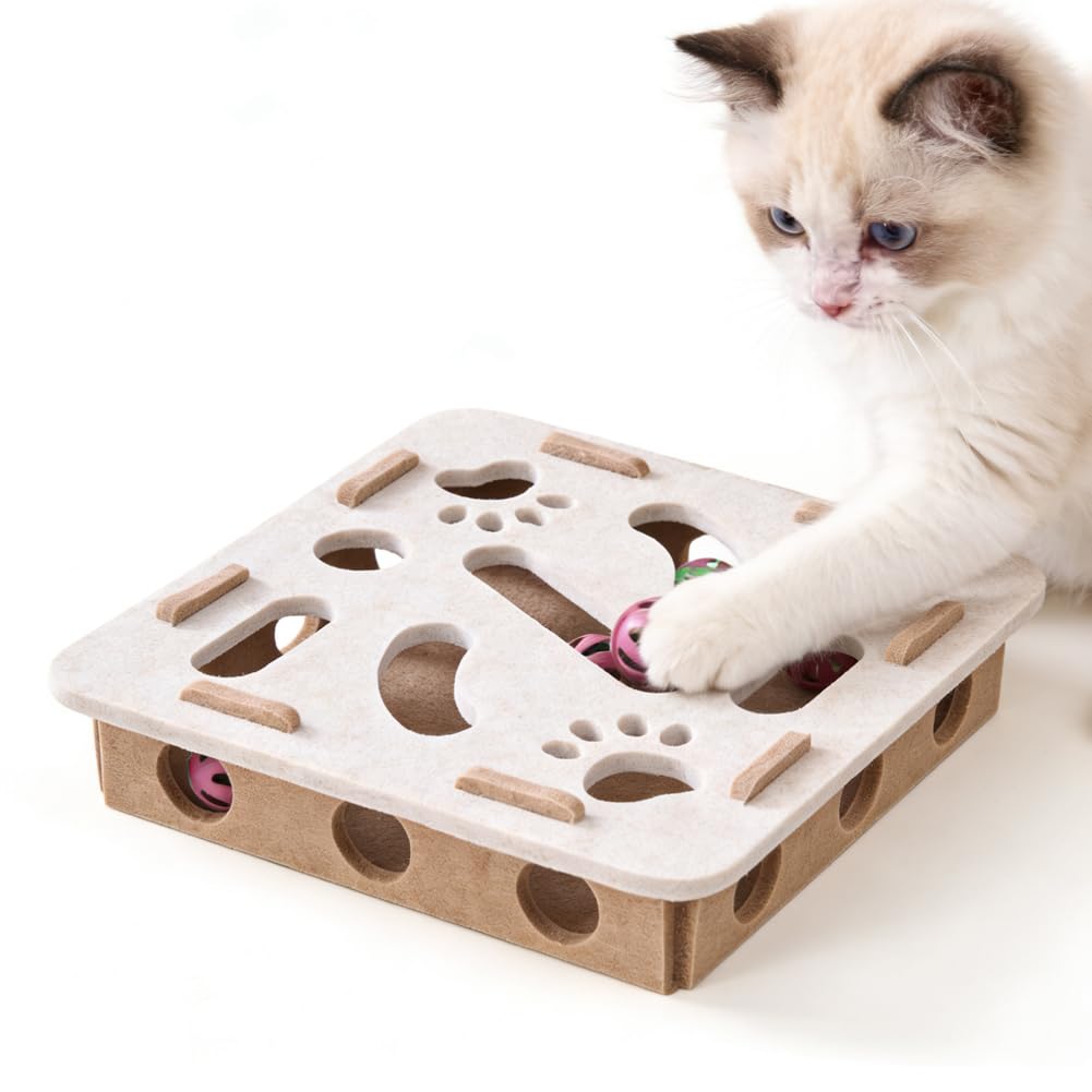 Katze interaktive Puzzle Spielzeug, Filz Labyrinth Katzenspielzeug Selbstbeschäftigung Ball mit Gloc