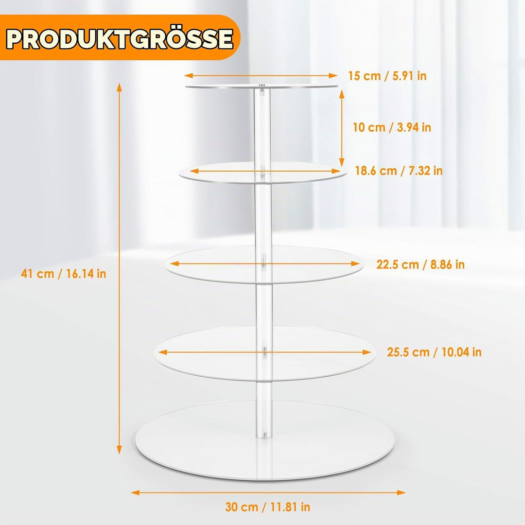 Cupcake-Ständer, 5 Etagen, rund, Acryl, Kuchenständer, Dessert-Tisch-Display-Set, Höhe Kunststoff, K