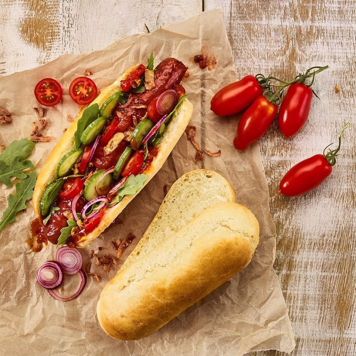 Birkmann, Laib & Seele, Hot Dog Brötchenblech, perforierte Backform aus Karbonstahl für 4 Hot Dogs,