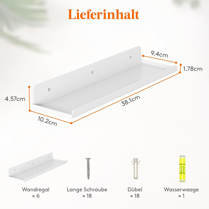 Lifewit Hängeregale für die Wand, 6er Pack Weisses 38CM Raumdeko für Bücherregal/Schallplatten Präse