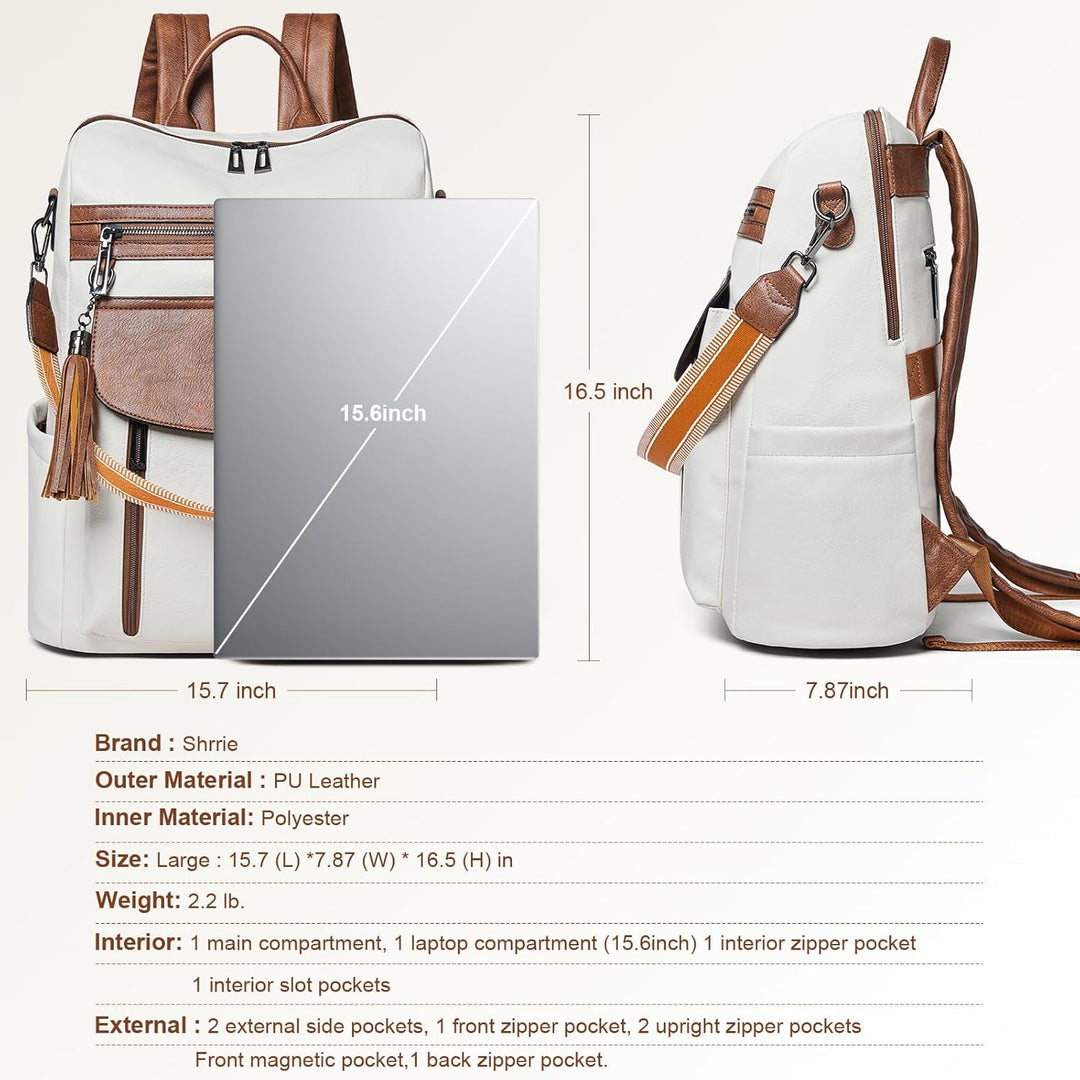 Shrrie Laptop-Rucksack für Damen, 15,6 Zoll Reise-Rucksack aus Leder, Handgepäck-Rucksack Computerta