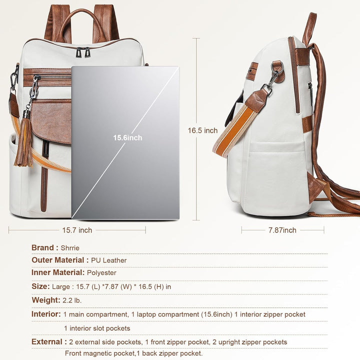 Shrrie Laptop-Rucksack für Damen, 15,6 Zoll Reise-Rucksack aus Leder, Handgepäck-Rucksack Computerta
