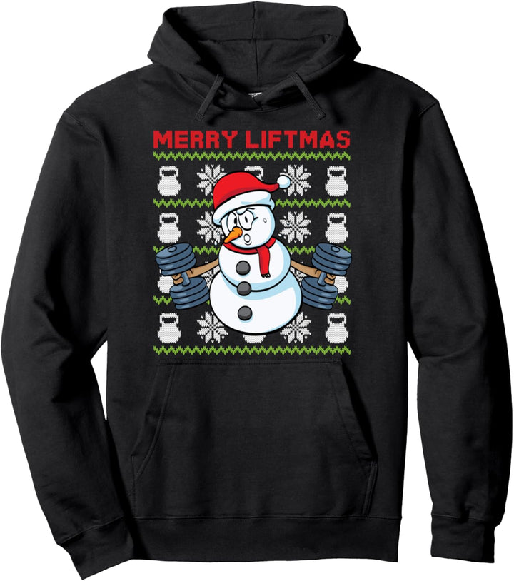 Merry Liftmas Schneemann Bodybuilder Weihnachten Fitness Pullover Hoodie