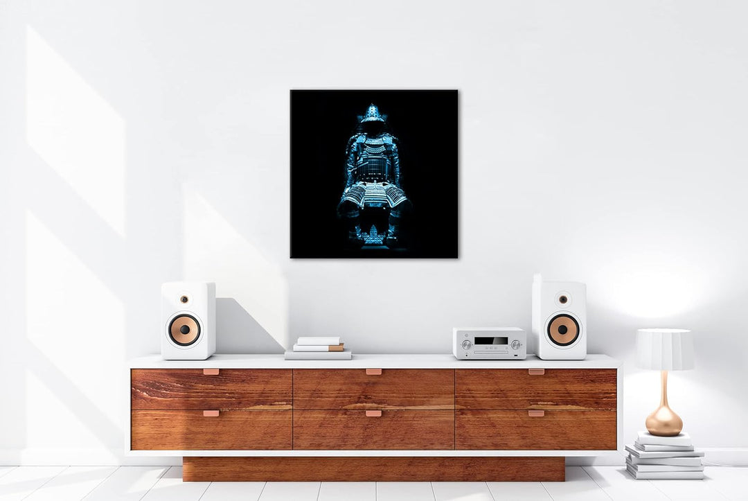 deyoli Dark goldene Samurai Rüstung Format: 60x60 Effekt: Monocrome Blau als Leinwandbild, Motiv fer