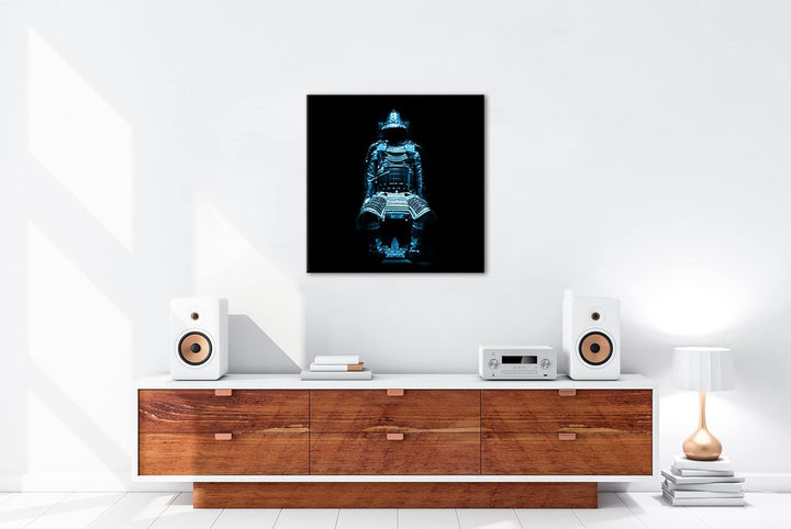 deyoli Dark goldene Samurai Rüstung Format: 60x60 Effekt: Monocrome Blau als Leinwandbild, Motiv fer