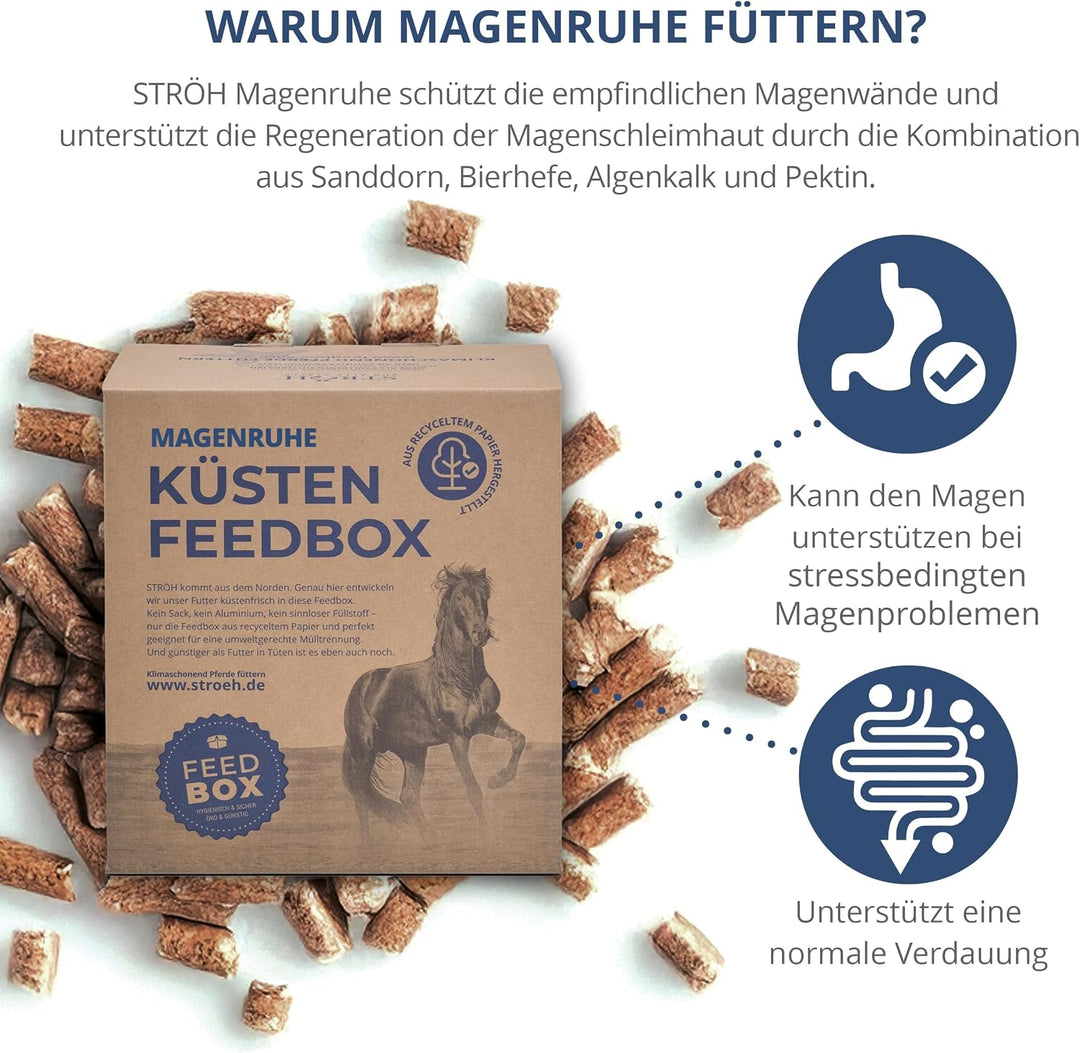 STRÖH Magenruhe Pferd (12kg Feedbox) Magenruhe Pferd (1kg) • Für Pferde Magen, Darm &amp; Verdauung • Mi