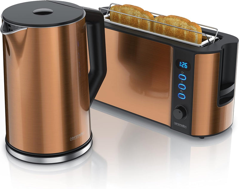 Arendo - Wasserkocher mit Toaster Set Edelstahl Kupfer, Wasserkocher 1,5L 40°-100°C Warmhaltefunktio