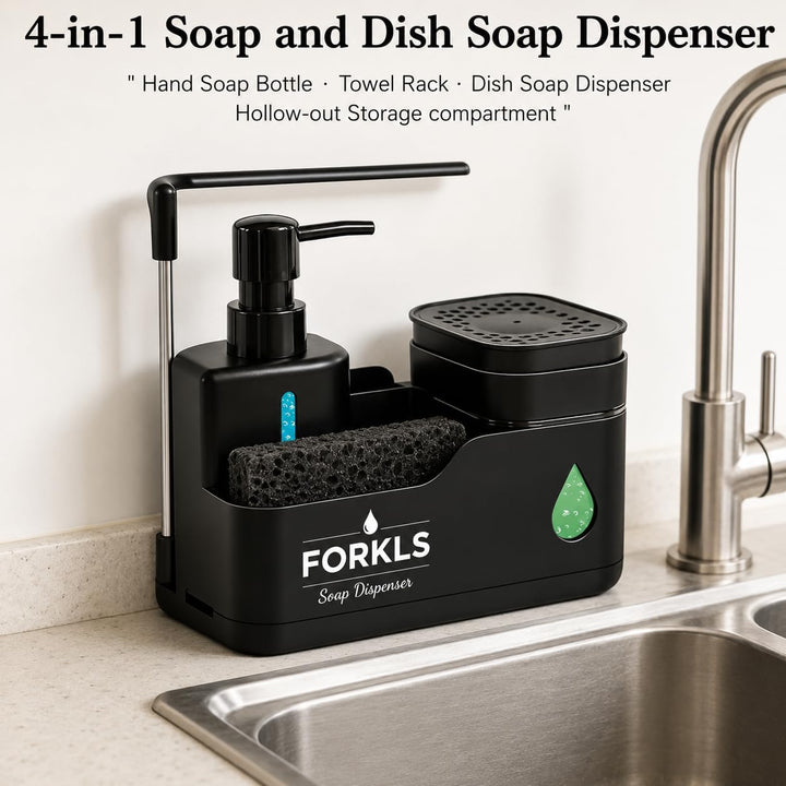 Kitchen Sink Soap Dispenser with Sponge Holder – 2-in-1 Dish Soap & Hand Wash Dispenser, Space-Savin