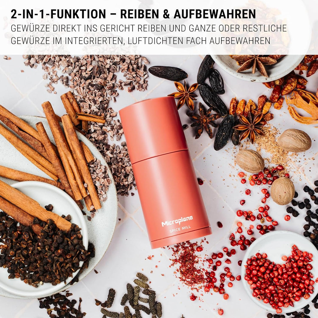 Microplane Gewürzmühle 2in1 – Lippenstift Pink | Manuelle Mühle mit rasiermesserscharfer Edelstahlkl