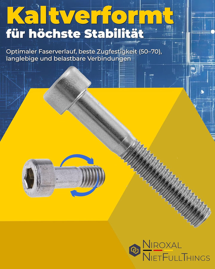 Edelstahl Zylinderkopfschraube rostfrei V2A M4 (=4 mm) 70-mm Schrauben-Länge 400 Stück 20-mm Teil-Ge