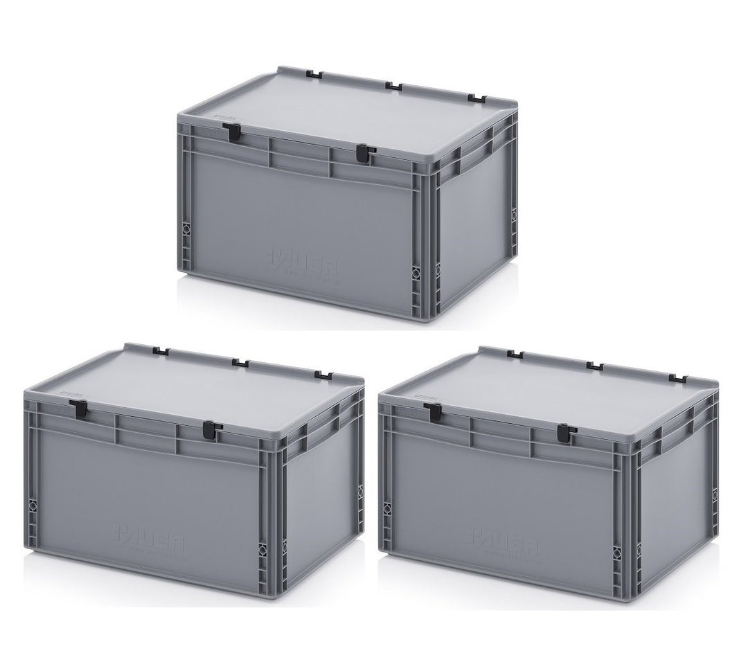 Auer Packaging 3x Eurobehälter 60 x 40 x 33,5 mit Scharnierdeckel inkl. gratis Zollstock 3er Set
