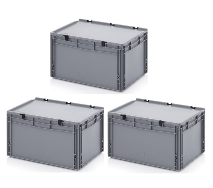 Auer Packaging 3x Eurobehälter 60 x 40 x 33,5 mit Scharnierdeckel inkl. gratis Zollstock 3er Set