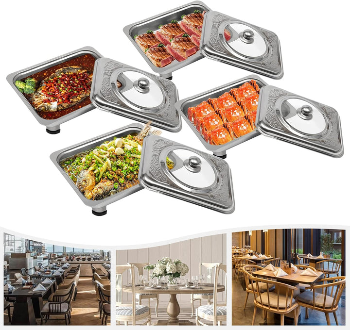4 Stück Buffetwärmer Chafer Pan Buffet Tray mit Deckel Rechteckiges Chafing Dish Set Wärmebehälter S