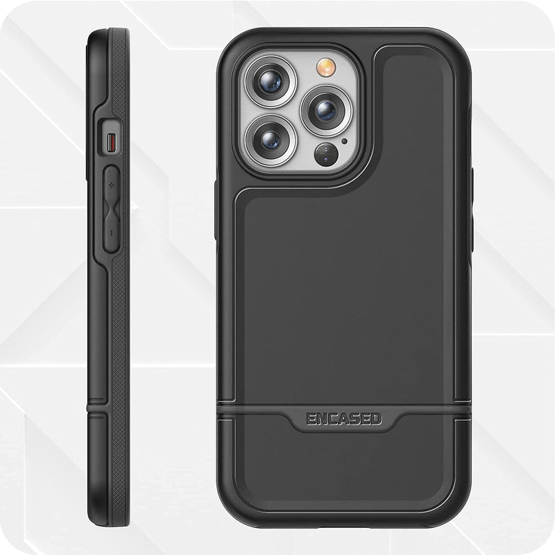 Encased Rebel Hülle für iPhone 13 Pro – Schutzhülle Handyhülle Stossfest Case mit Gürtelclip (Schwar