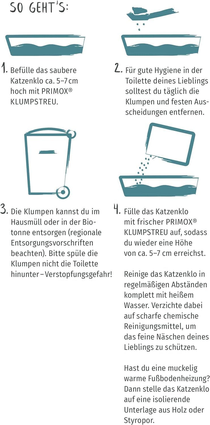 PRIMOX® Katzenstreu mit Aktivkohle 8L I Premium Qualität | Extreme Geruchsbekämpfung & Staubarm I La