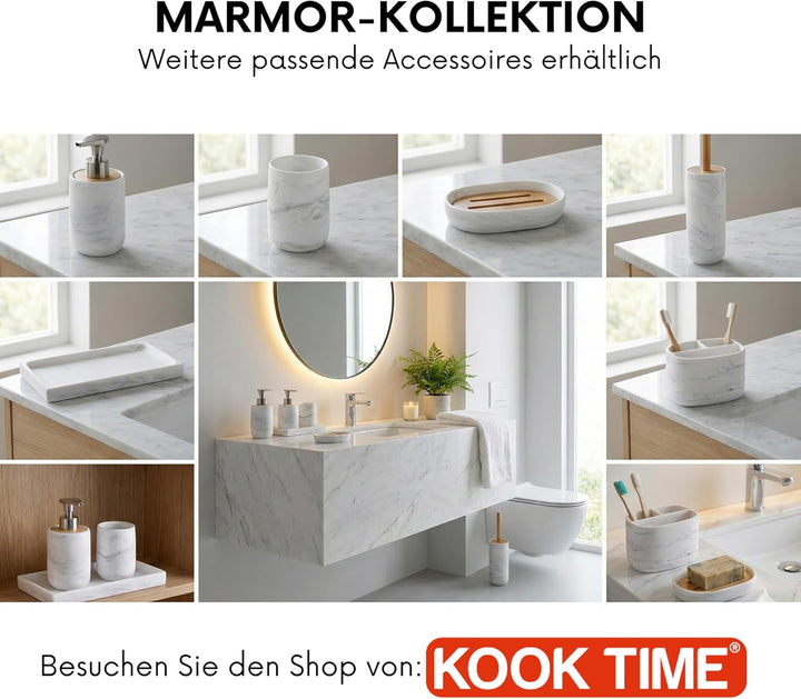 Badezimmer Set 4-teilig mit Tablett - Seifenspender (Pumpe aus Zinklegierung), Zahnputzbecher, Seife