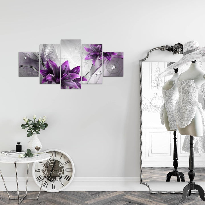 Runa Art Wandbilder Blumen Lilien 5 Teilig Bild auf Vlies Leinwand Deko Wohnzimmer Abstrakt Grau Vio