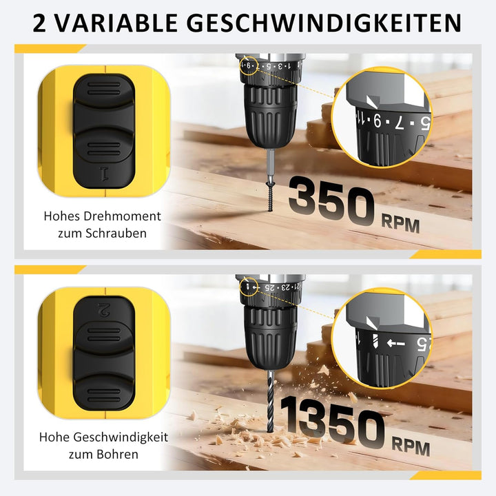 Sundpey Werkzeugkoffer Gefüllt 170tlg mit Akku Bohrschrauber Set, 21V Akkuschrauber mit 2.0 Ah Akku,