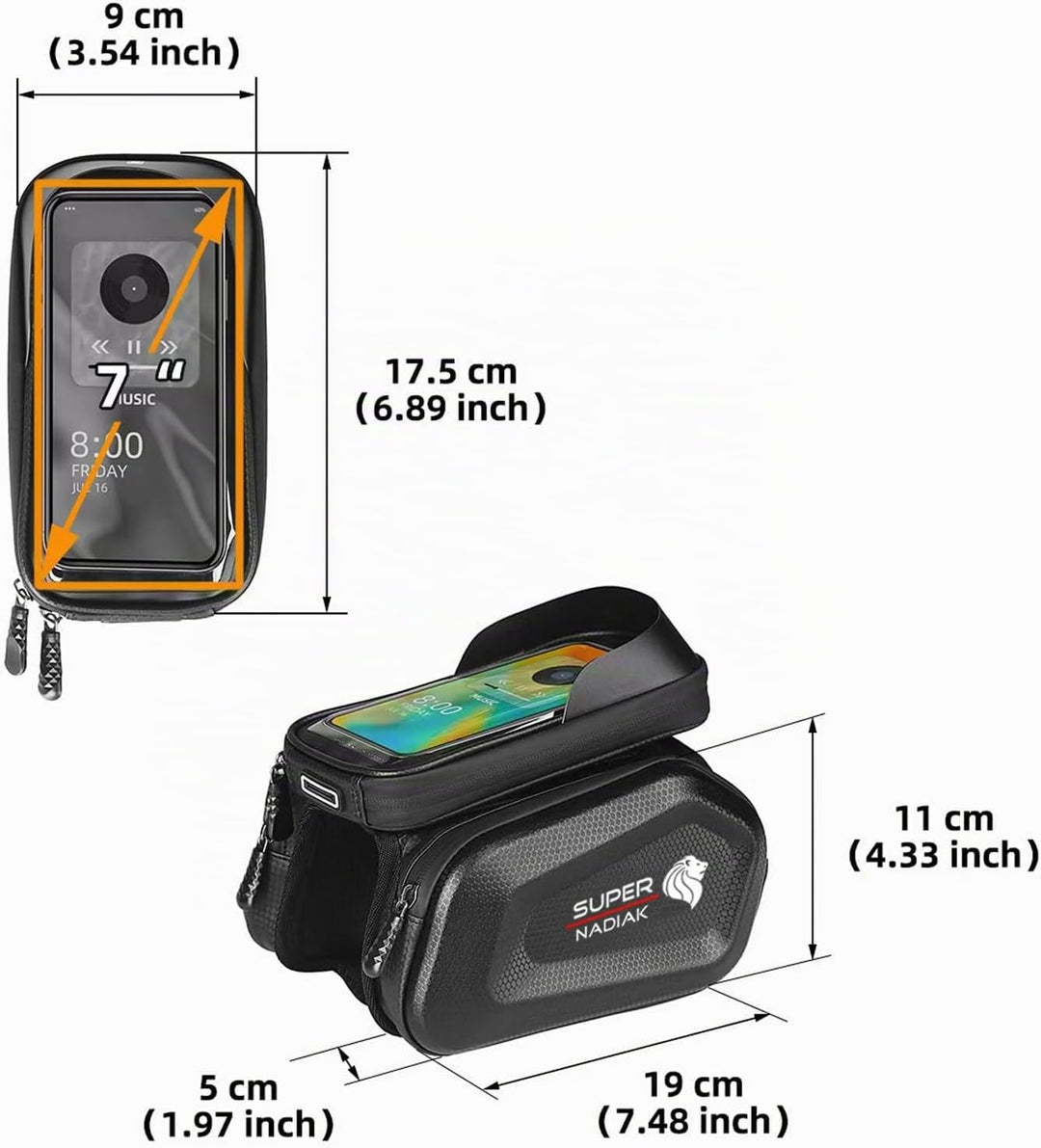 Fahrrad-Rahmentasche wasserdicht mit 6" Smartphone-Fenster – Komplettes Fahrradzubehör-Set mit Multi