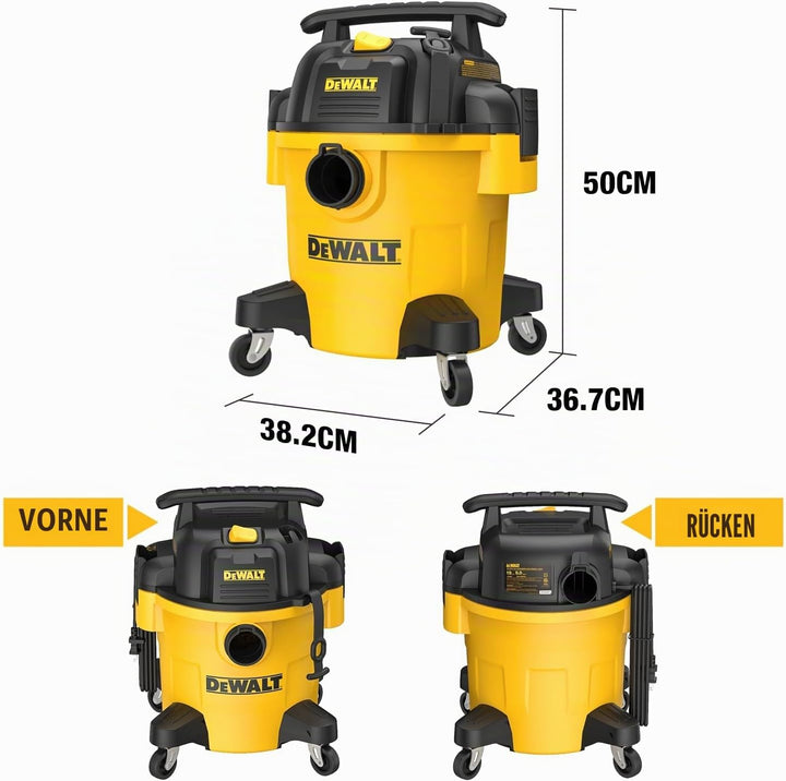 DEWALT 20L Poly Nass-/Trockensauger, Mobiler Nass Trockensaug mit Universalrad, 3 IN 1 mit Blas- und