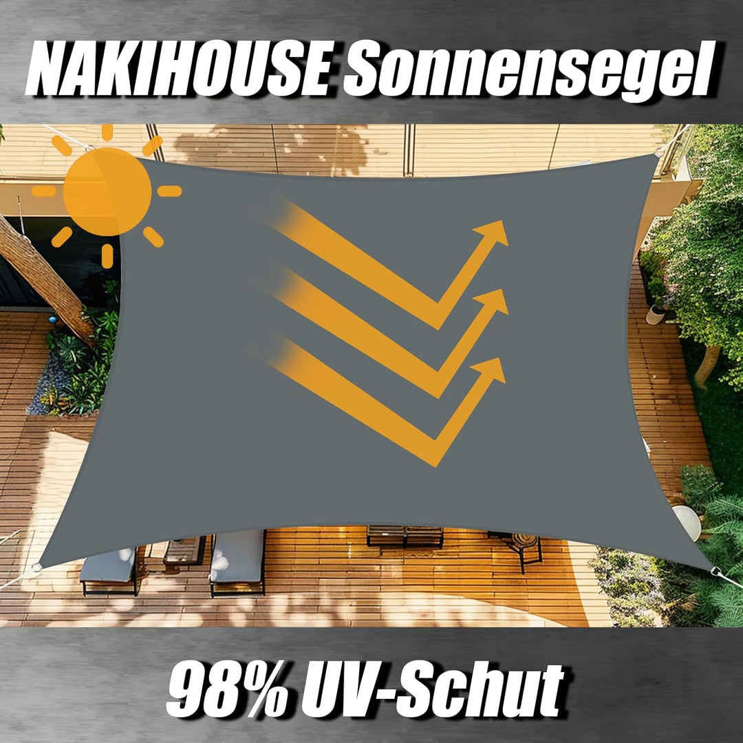 Sonnensegel Wasserdicht 2x3m Rechteckig Premium PES Polyester Sonnenschutz Windschutz Segel 98% UV-S