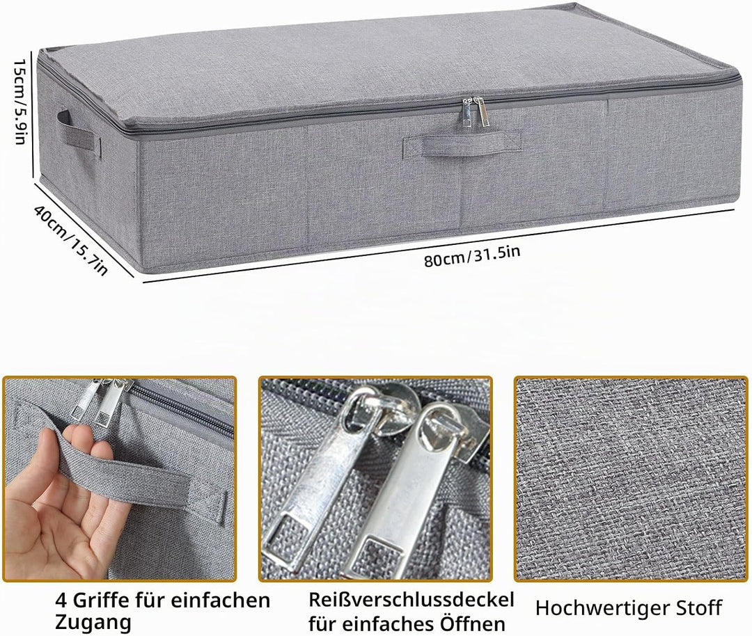 2 Stück Unterbett Aufbewahrungsbox, Faltbare Aufbewahrungsboxen mit Verstärktem Griff und Reissversc