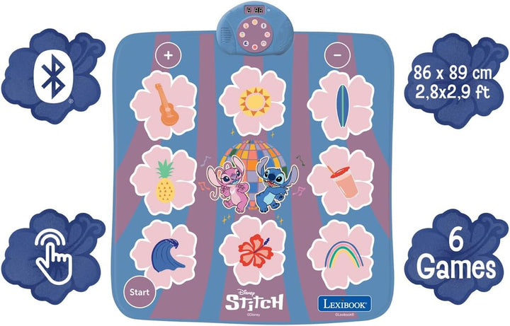 Lexibook, Disney Stitch, elektronischer Tanzteppich Stitch, Bluetooth und beleuchtet mit 6 Spielmodi