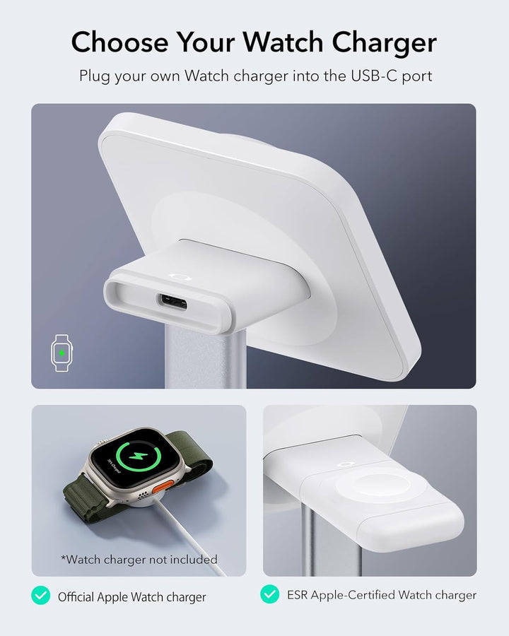 ESR 2 in 1 Ladestation Apple Watch und iPhone, Magsafe Ladestation für iPhone 17/16/15/14/13/12, App