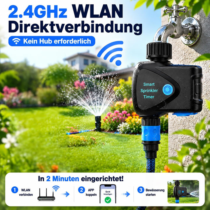 WLAN Bewässerungscomputer mit App Steuerung, WiFi Bewässerungstimer mit Wasserzähler, ohne Hub, Meng