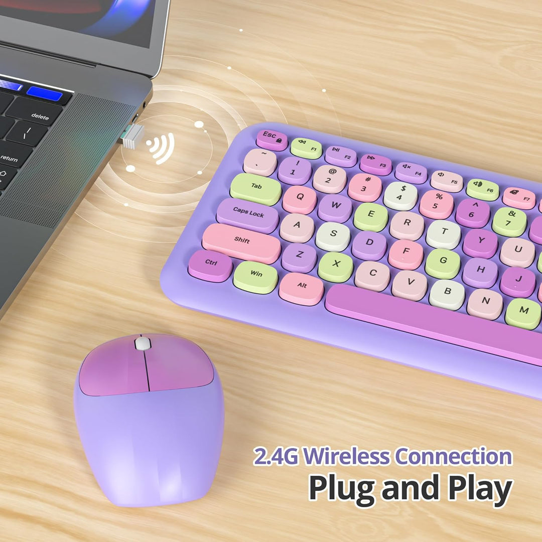 SOLIDEE Buntes kabellose Tastatur und Maus-Kombination,2.4GHz Retro Schreibmaschine Tastatur,104 Tas