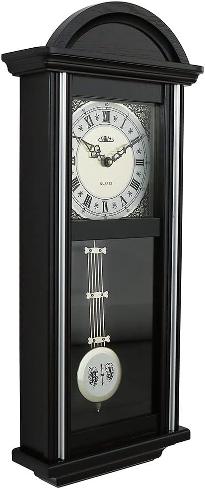 PRIM Wanduhr Pendulum III – B, Retro Design, 610 x 250 x 90 mm, Verziertes Zifferblatt, Pendel-Wandu