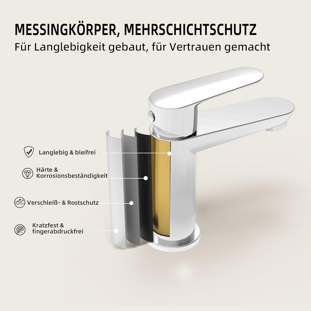 BELZ Wasserhahn Bad, Einhebel-badarmatur, Armatur Badezimmer, Mischbatterie Bad, Höhe 85 mm, Energie