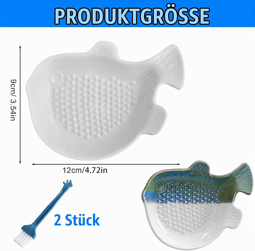 TOATELU 2 Stück Keramikreibe Knoblauchreibe Kugelfischform, Keramikreibe mit Pinsel, Ingwerreibe für